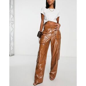AFRM Womens Tan High Rise Straight Leg Sigmund Faux Leather Cargo Pants Size 28